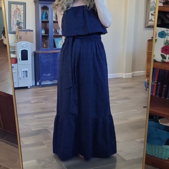 1901 Womens Navy Texture Clip Dot Tie Waist Maxi Sundress Raised Circle Size M - Picture 5 of 15